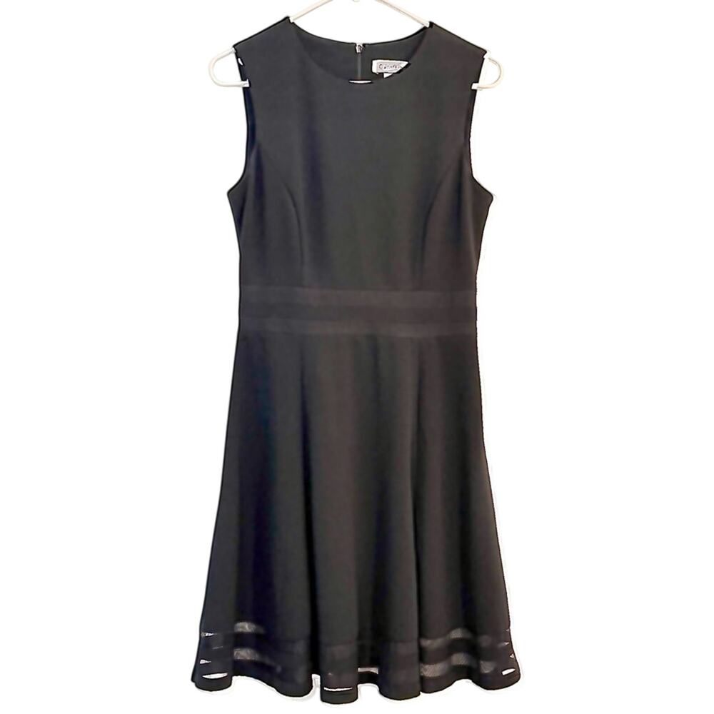 Calvin Klein Illusion Mesh Trim Fit & Flare Dress Sleeveless A line Black size 8 - Picture 2 of 10